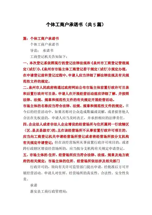 个体工商户承诺书(共5篇)