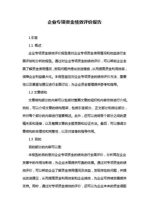 企业专项资金绩效评价报告