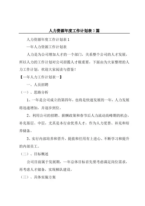 人力资源年度工作计划表3篇