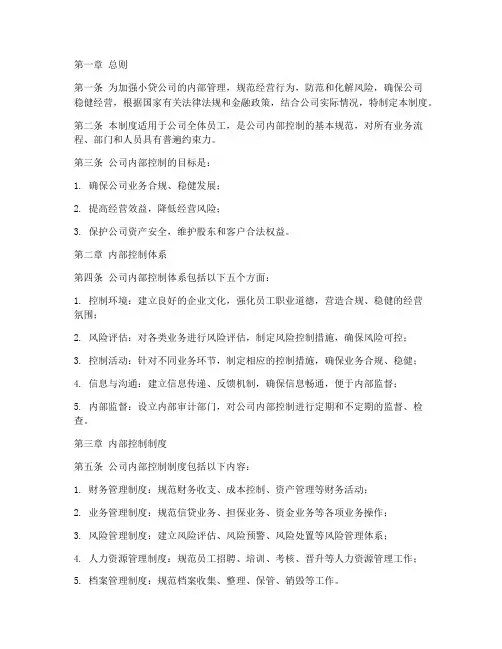 小贷公司内控管理制度
