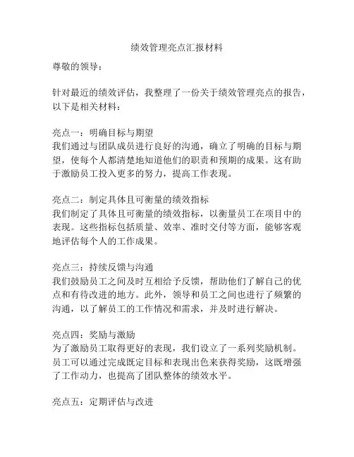 绩效管理亮点汇报材料