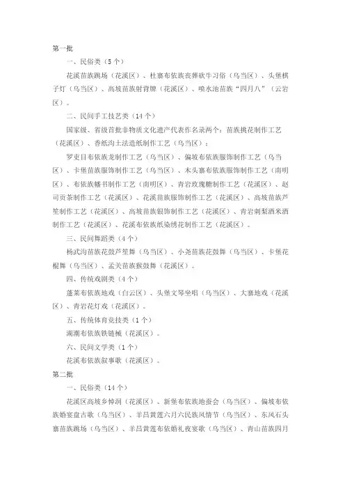 贵阳市非物质文化遗产名录