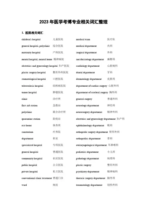 2023年医学考博英语高频词汇分类整理必须掌握