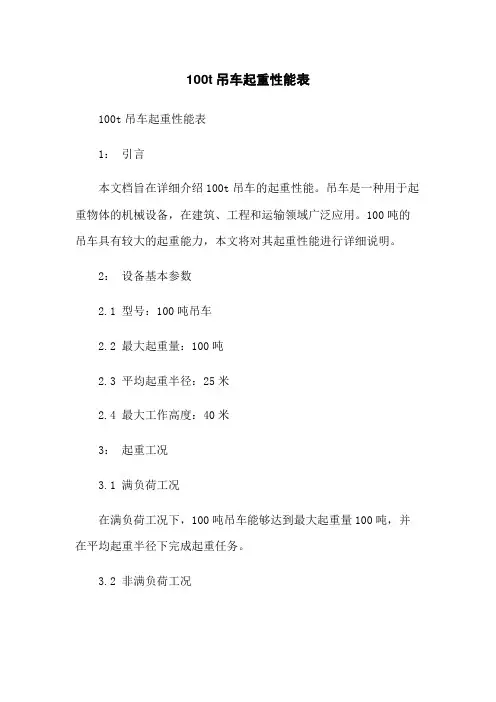 100t吊车起重性能表