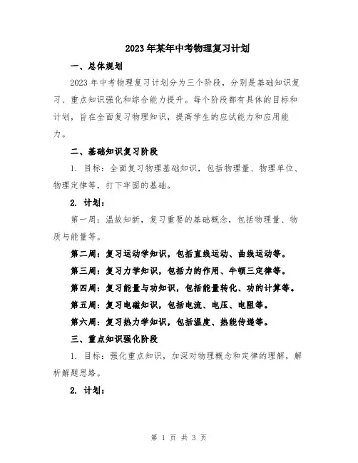 2023年某年中考物理复习计划