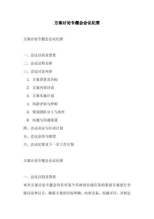 方案讨论专题会会议纪要