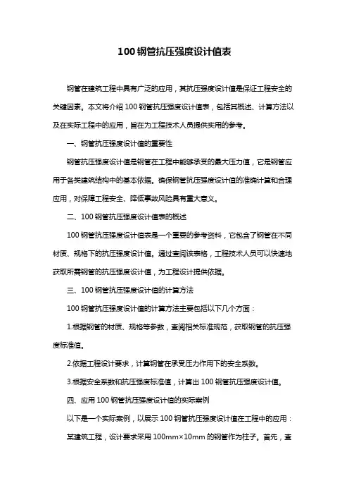 100钢管抗压强度设计值表