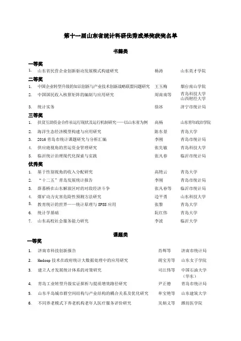 第十一届山东省统计科研优秀成果奖获奖名单