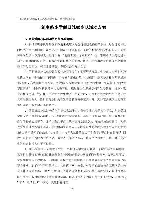 绵阳市剑南路小学假日雏鹰小队活动方案