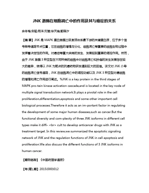 JNK 激酶在细胞凋亡中的作用及其与癌症的关系