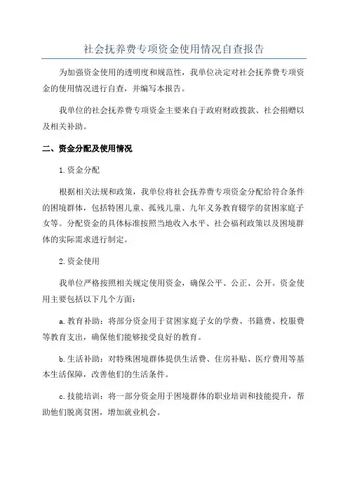 社会抚养费专项资金使用情况自查报告