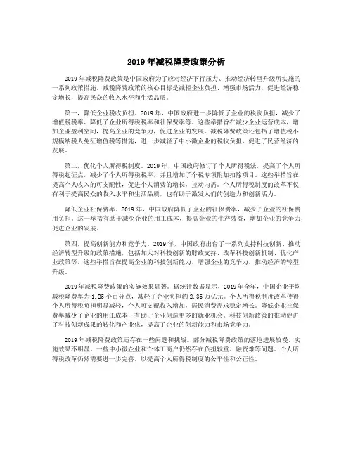 2019年减税降费政策分析