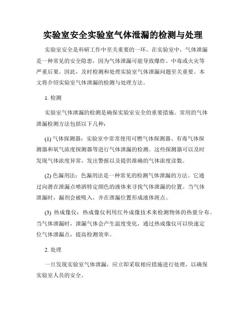 实验室安全实验室气体泄漏的检测与处理