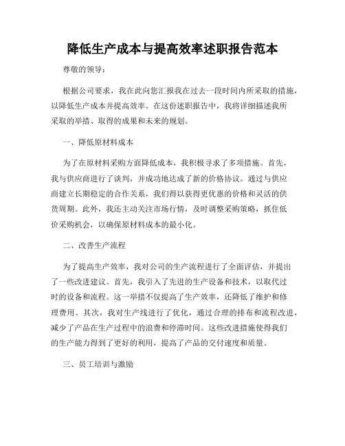 降低生产成本与提高效率述职报告范本