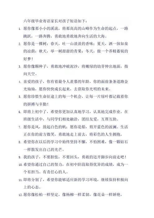 六年级毕业寄语家长对孩子短语