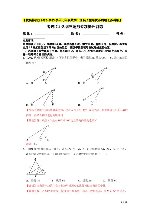 认识三角形专项提升训练(重难点培优)-【拔尖特训】七年级数学下册尖子生培优必刷题(解析版)【苏科版】