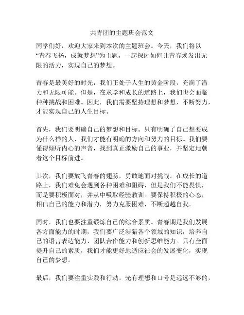 共青团的主题班会范文