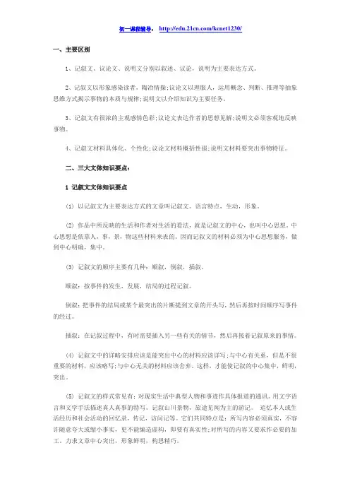 2015中考语文阅读：现代文3大文体知识要点