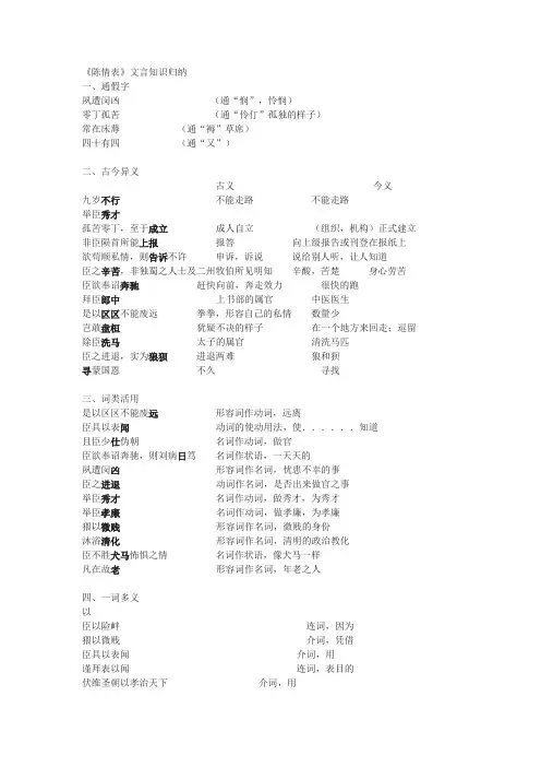 《陈情表》文言知识归纳