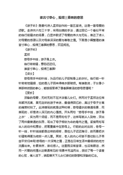 谁言寸草心，报得三春晖的意思
