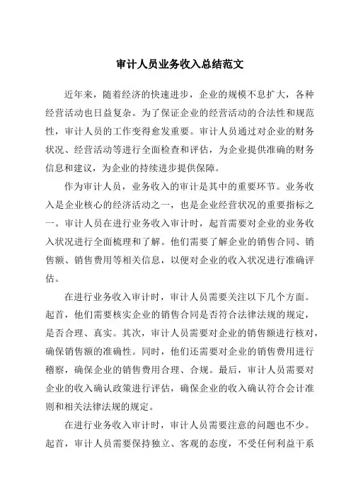 审计人员营业收入总结范文
