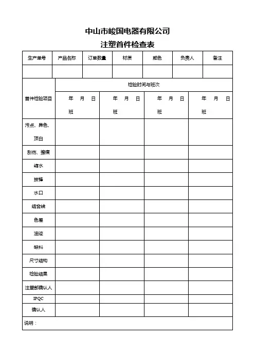 注塑首件检查表