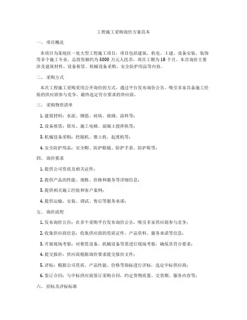 工程施工采购询价方案范本