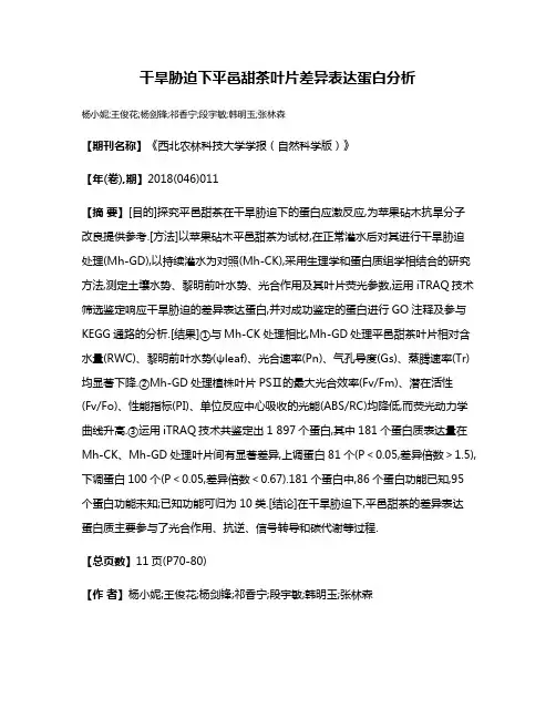 干旱胁迫下平邑甜茶叶片差异表达蛋白分析