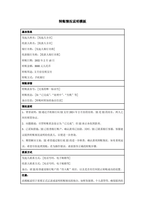 转账情况说明模板