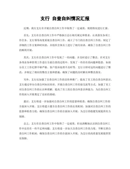 支行 自查自纠情况汇报