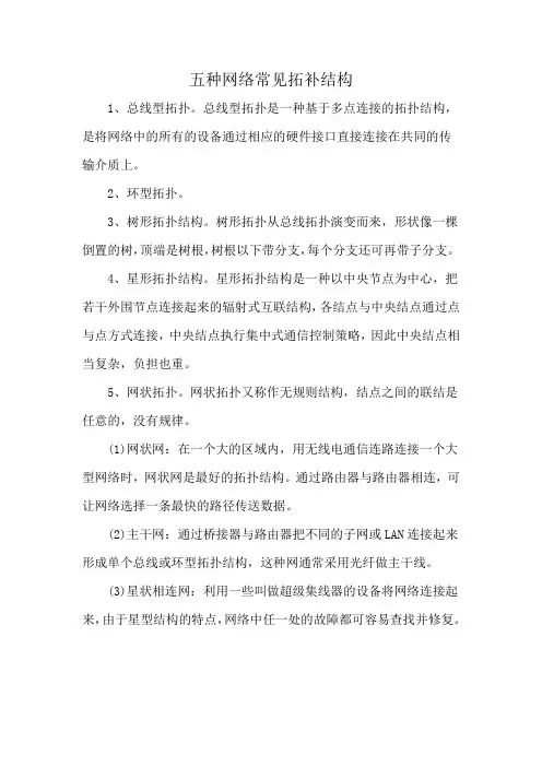 五种网络常见拓补结构