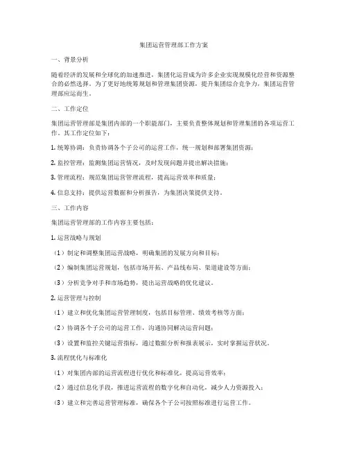 集团运营管理部工作方案
