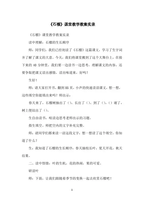 《石榴》课堂教学教案实录