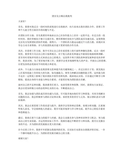 团员发言稿自我批判