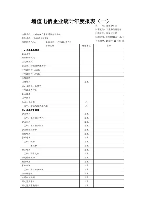 (整理)增值电信企业统计年度报表一