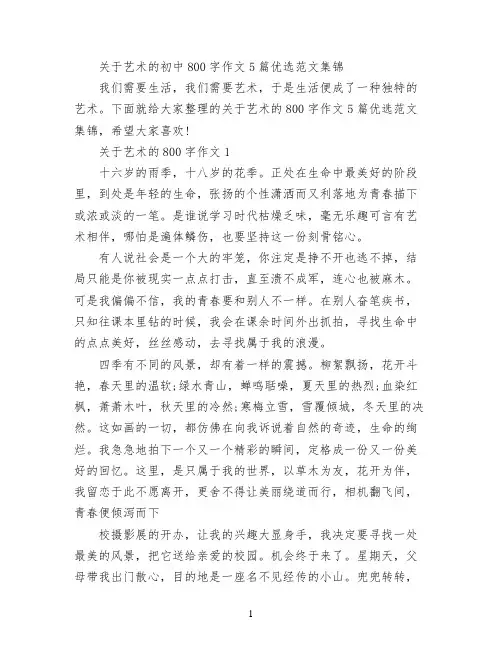 关于艺术的初中800字作文5篇优选范文集锦