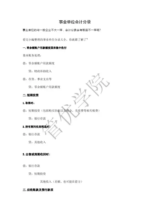 12、事业单位会计分录