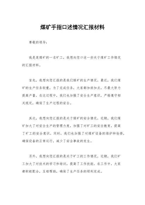 煤矿手指口述情况汇报材料