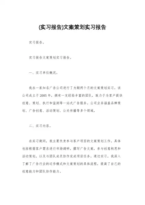 (实习报告)文案策划实习报告