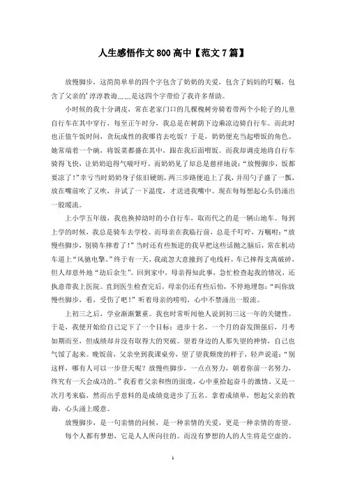 精选人生感悟作文800高中【范文7篇】