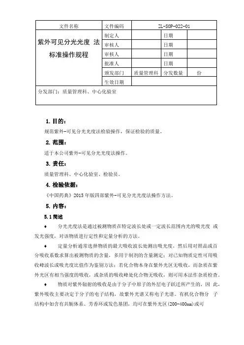 紫外-可见分光光度法标准操作规程