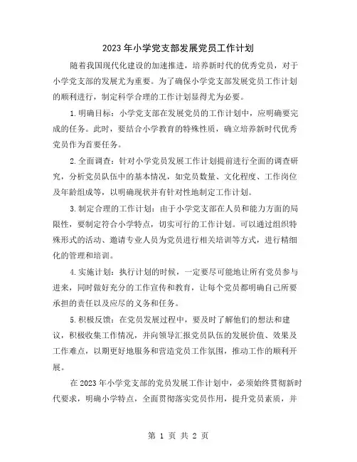 2023年小学党支部发展党员工作计划