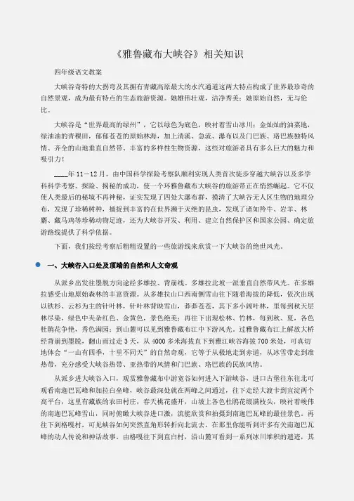 小学四年级语文《雅鲁藏布大峡谷》相关知识