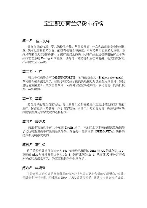 宝宝配方荷兰奶粉排行榜