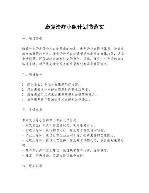 康复治疗小组计划书范文