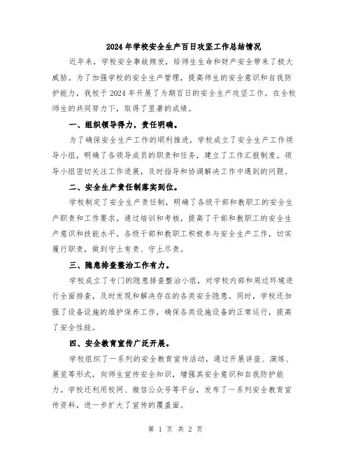 2024年学校安全生产百日攻坚工作总结情况