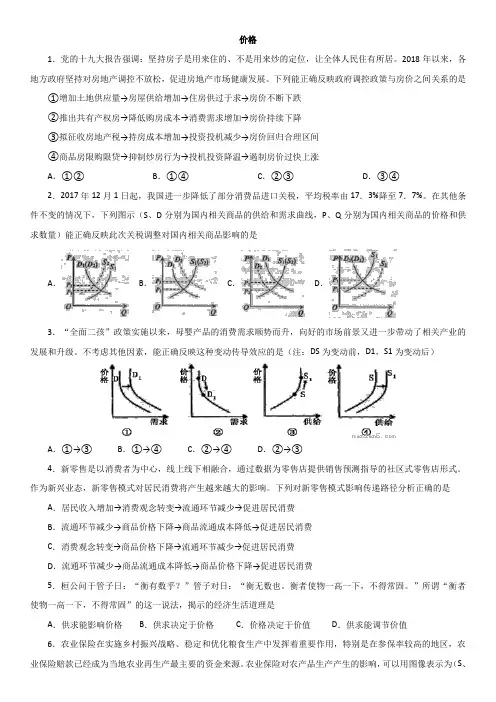 2019年高考政治一轮复习重要考点  价格 练习卷