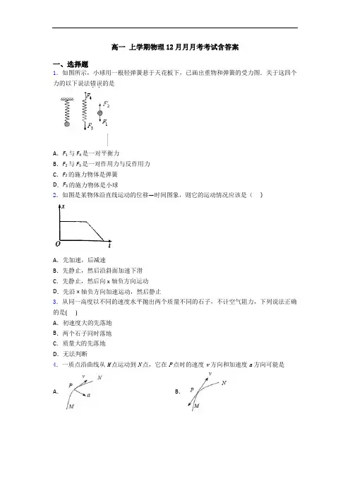 高一 上学期物理12月月月考考试含答案