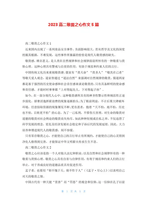 2023高二敬畏之心作文5篇