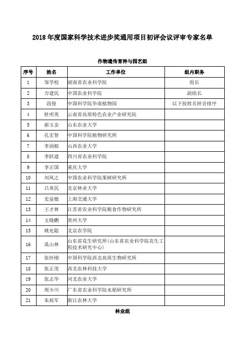 国家科学技术奖初评会评专家科技进步